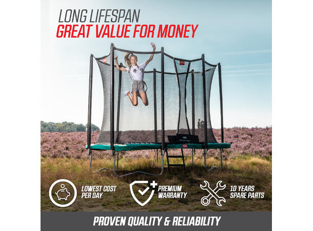 BERG Trampoline Favorit InGround 430 grå Med sikkerhetsnett Comfort 
